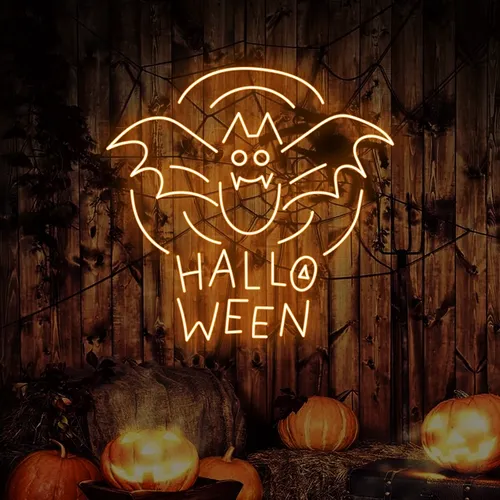 Halloween Bat Neon Sign - Custom Aprons Now