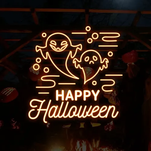 Happy Halloween Two Ghosts Neon Sign - Custom Aprons Now
