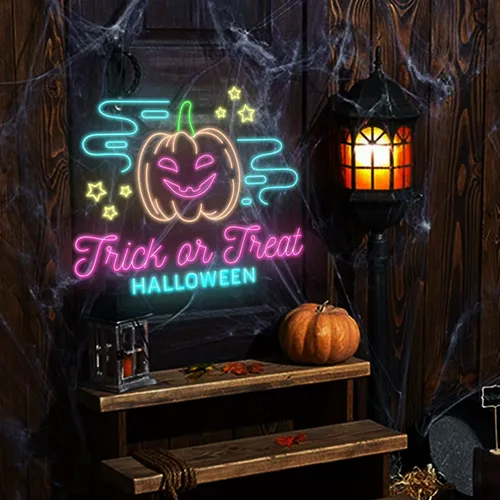 Trick or Treat Halloween Neon Sign - Custom Aprons Now