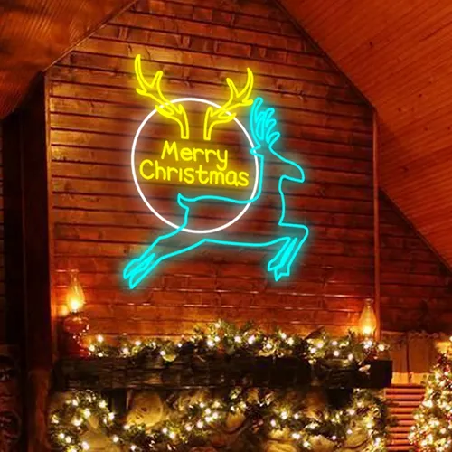 Merry Christmas Deer Neon Sign - Custom Aprons Now