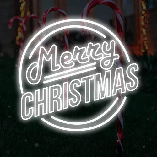 Merry Christmas Double Circle Text Neon Sign - Custom Aprons Now