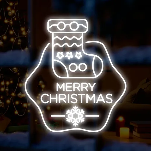 Merry Christmas Handmade Sock Neon Sign - Custom Aprons Now