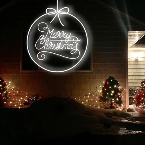 Merry  Christmas Circle Typography Neon Sign - Custom Aprons Now