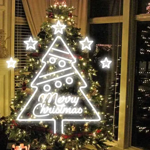 Merry Christmas Big Tree Art Neon Sign - Custom Aprons Now