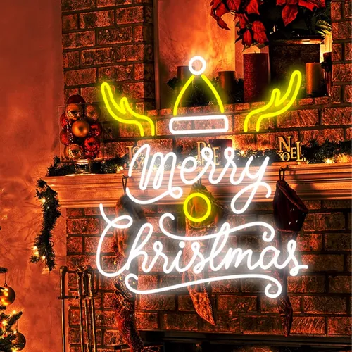 Merry Christmas Deer Horn with Hat Neon Sign - Custom Aprons Now