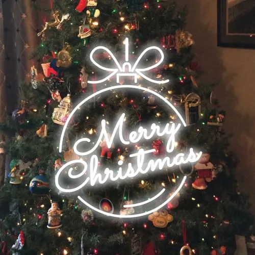 Merry Christmas Circle Text Neon Sign - Custom Aprons Now
