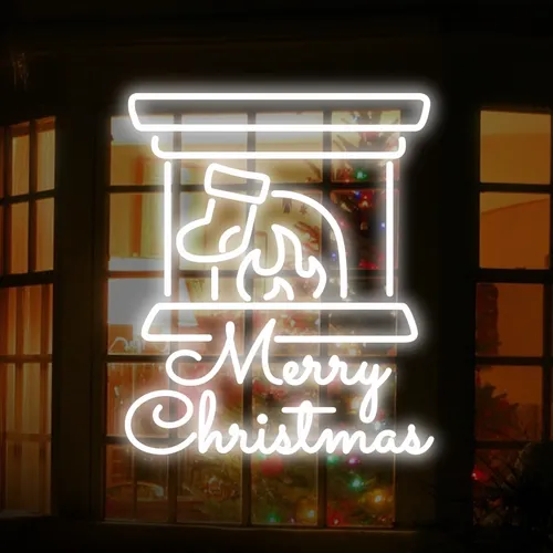 Merry Christmas Chimney Neon Sign - Custom Aprons Now