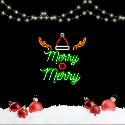 Merry Merry Deer Neon Sign - Custom Aprons Now