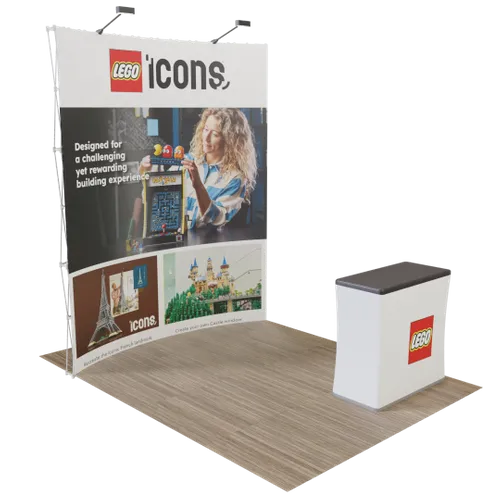 Custom Curved Pop Up Trade Show Display Stand 8' x 8' - Table Covers Now