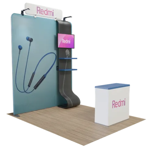 Custom Media Display with TV Stand Tension Fabric 8' x 8' - Table Covers Now