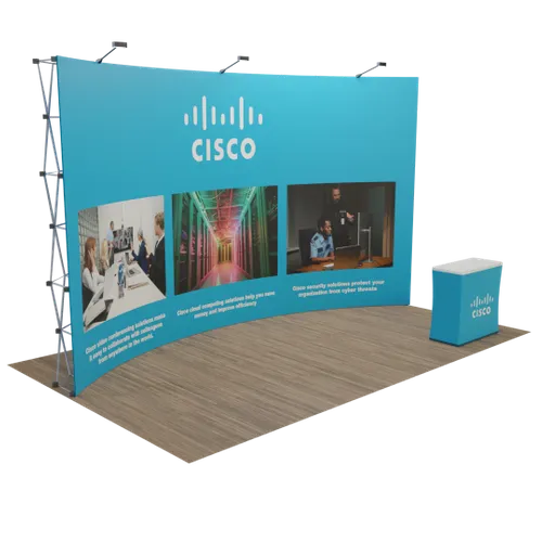 Custom Curved Pop Up Display Stand 20' x 10' (ft) - Custom Aprons Now
