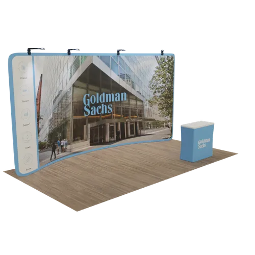 Custom Curved Zip Up Trade Show Display 20' x 8' - Table Covers Now