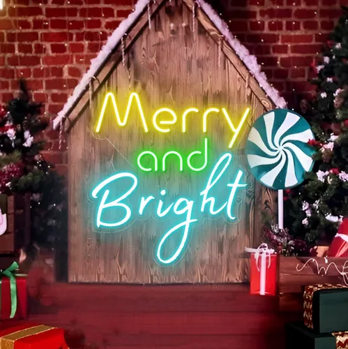 Merry & Bright Neon Sign - Custom Aprons Now