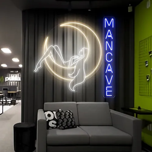 Moon Woman Mancave Neon Sign - Custom Aprons Now