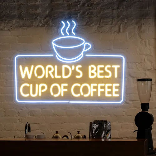 World's Best Cup of Coffee Neon Sign - Custom Aprons Now