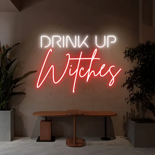 Drink Up Witches Neon Sign - Custom Aprons Now