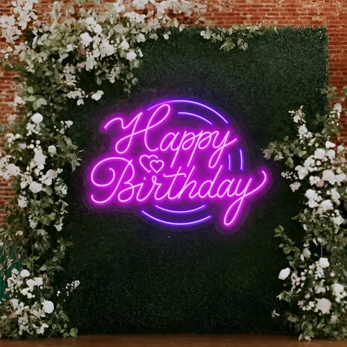 Happy Birthday Purplish Neon Sign - Custom Aprons Now