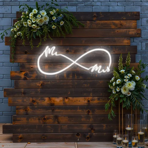Mr and Mrs Infinity Wedding Neon Sign - Custom Aprons Now