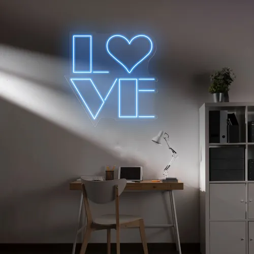 Love Blue Neon Sign - Custom Aprons Now