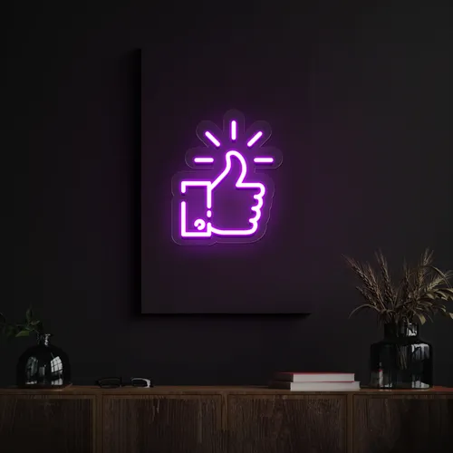 Purple Thumbs Up Neon Sign - Custom Aprons Now