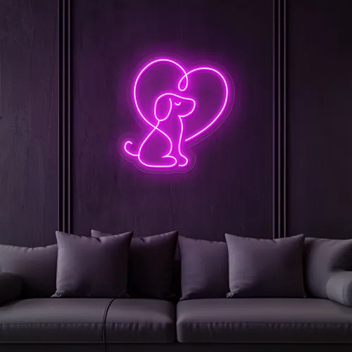 Scribble Dog Heart Neon Sign - Custom Aprons Now