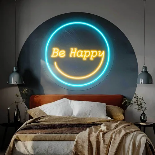 Be Happy Neon Sign - Custom Aprons Now