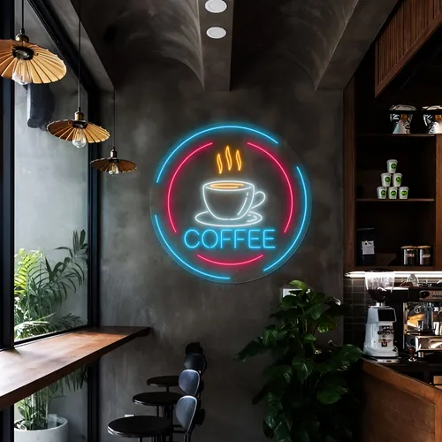 Steaming Cup Coffee Neon Sign - Custom Aprons Now