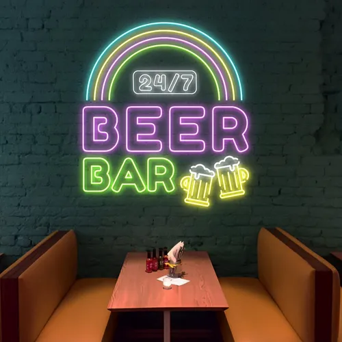 24/7 Rainbow Beer Bar Neon Sign - Custom Aprons Now