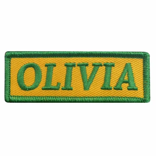 Green and Yellow Olivia Name Patch - Custom Aprons Now