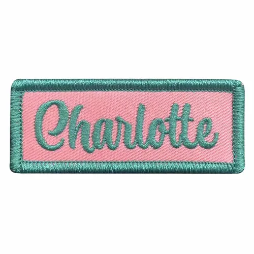 Teal and Pink Charlotte Name Patch - Custom Aprons Now
