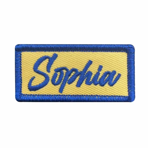 Blue and Cream Sophia Name Patch - Custom Aprons Now