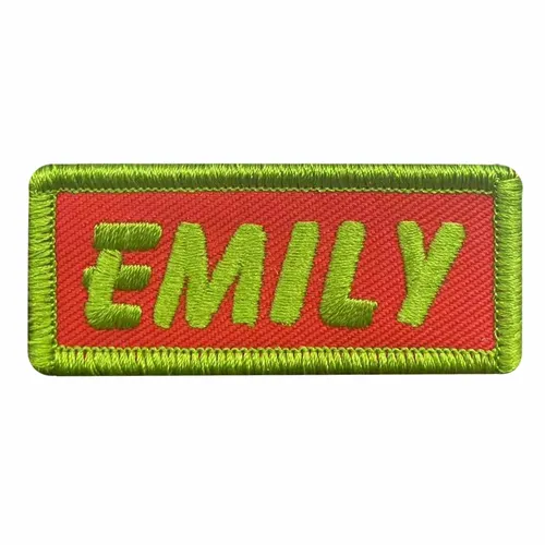 Lime Green and Red Emily Name Patch - Custom Aprons Now