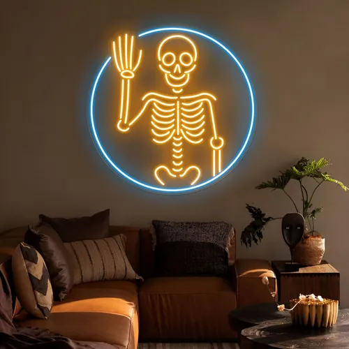 Waving Skeleton Neon Sign - Custom Aprons Now