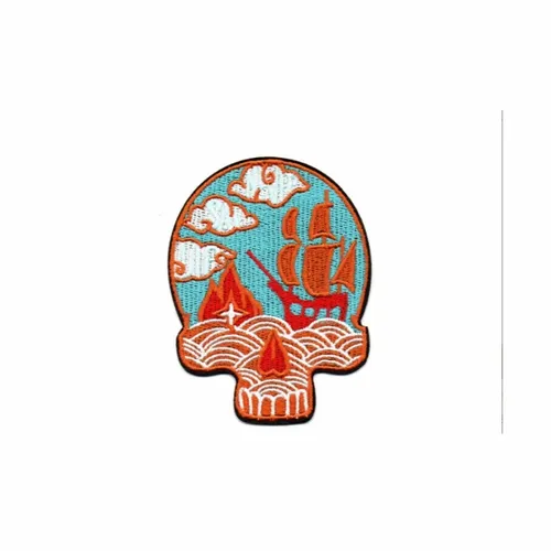 Blue and Orange Pirate Mural Skull Patch - Custom Aprons Now