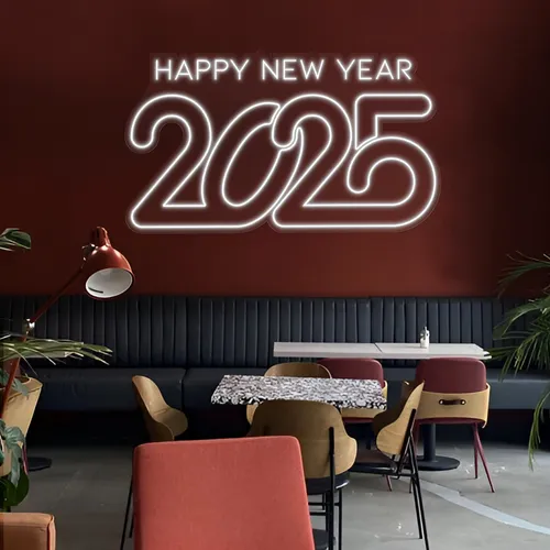 Frosty Happy New Year 2024 Neon Sign - Custom Aprons Now
