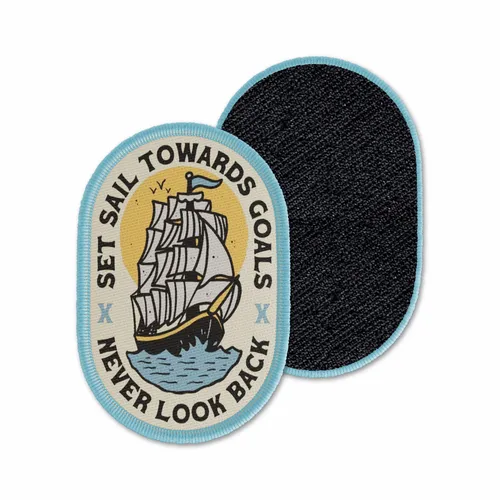 Oval Set Sail Never Look Back Velcro Patch - Custom Aprons Now