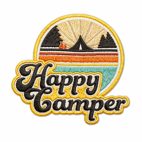 Round Happy Camper Iron On Patch - Custom Aprons Now