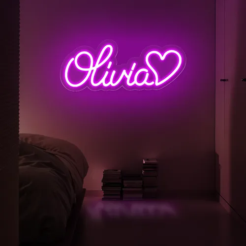 Olivia with Heart Neon Sign - Custom Aprons Now
