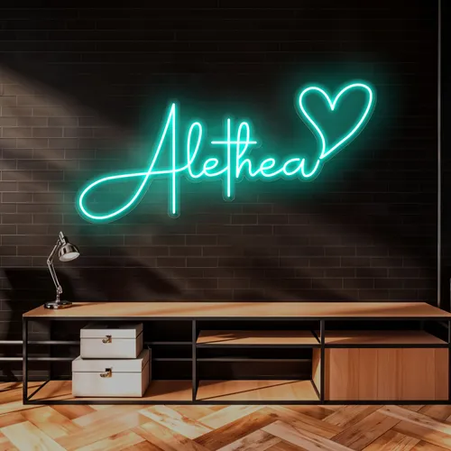 Alethea with Heart Neon Sign - Custom Aprons Now
