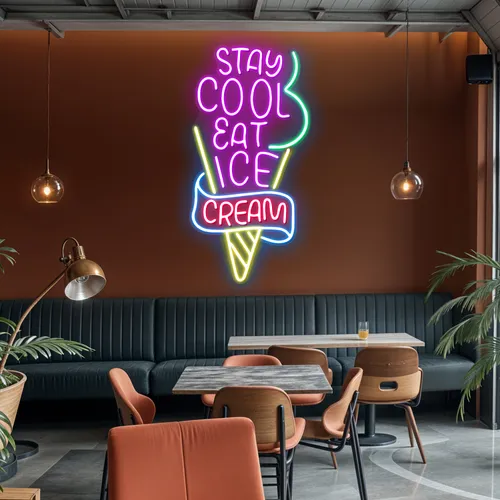 Stay Cool n Eat Ice Cream Neon Sign - Custom Aprons Now