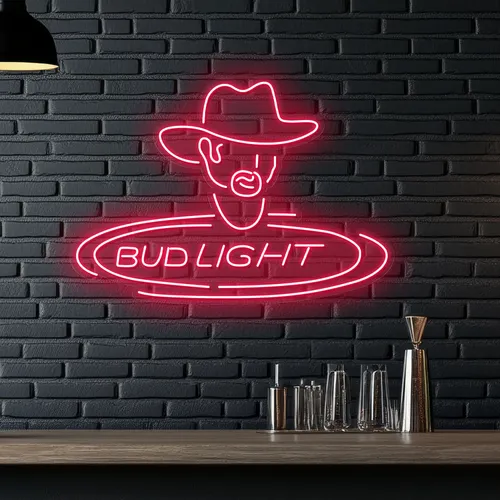Cowboy Bud Light Neon Sign - Custom Aprons Now