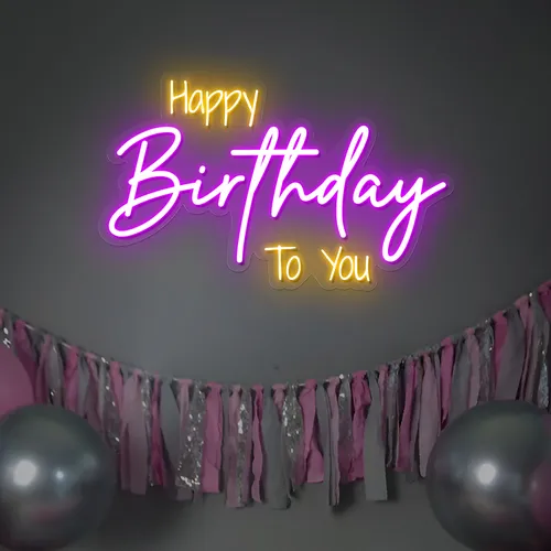 Bright Happy Birthday Neon Sign - Custom Aprons Now