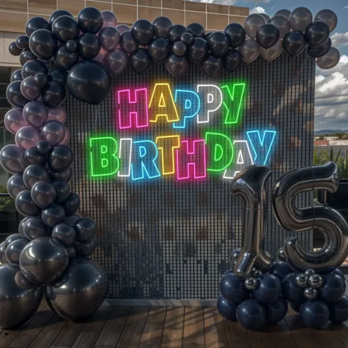 Colorful Happy Birthday Neon Sign - Custom Aprons Now