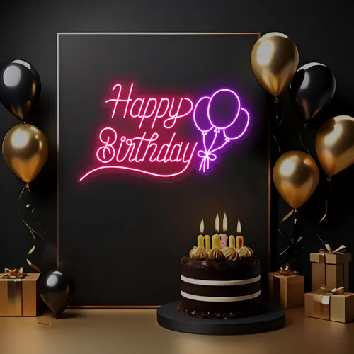 Happy Birthday Glow Neon Sign - Custom Aprons Now
