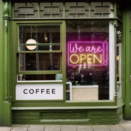 Striking Open Neon Sign - Custom Aprons Now