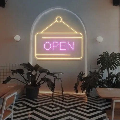 Retro Open Neon Sign - Custom Aprons Now