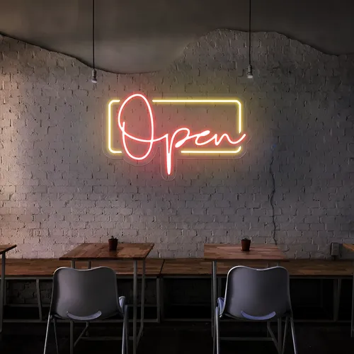 Modern Open Neon Sign - Custom Aprons Now