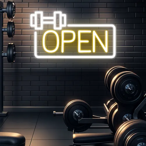 Bold Open Neon Sign - Custom Aprons Now