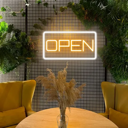 Inviting Open Neon Sign - Custom Aprons Now