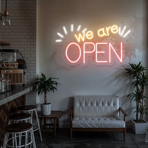 Eye-Catching Open Neon Sign - Custom Aprons Now